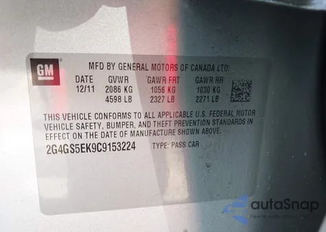 2012 Buick Regal Premium 1 z USA, uszkodzony, nr VIN 2G4GS5EK9C9153224